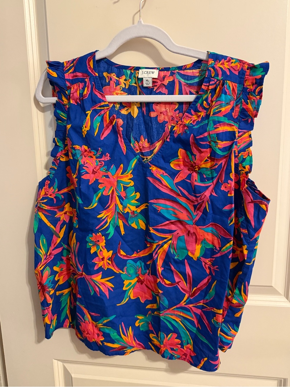 J. Crew Royal Blue Floral Ruffle Sleeve Camisole